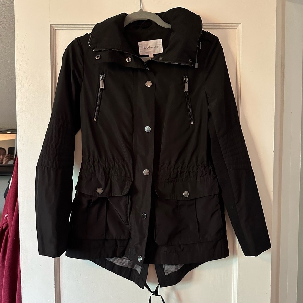 BCBGeneration Rain Jacket Black XS Parka Coat